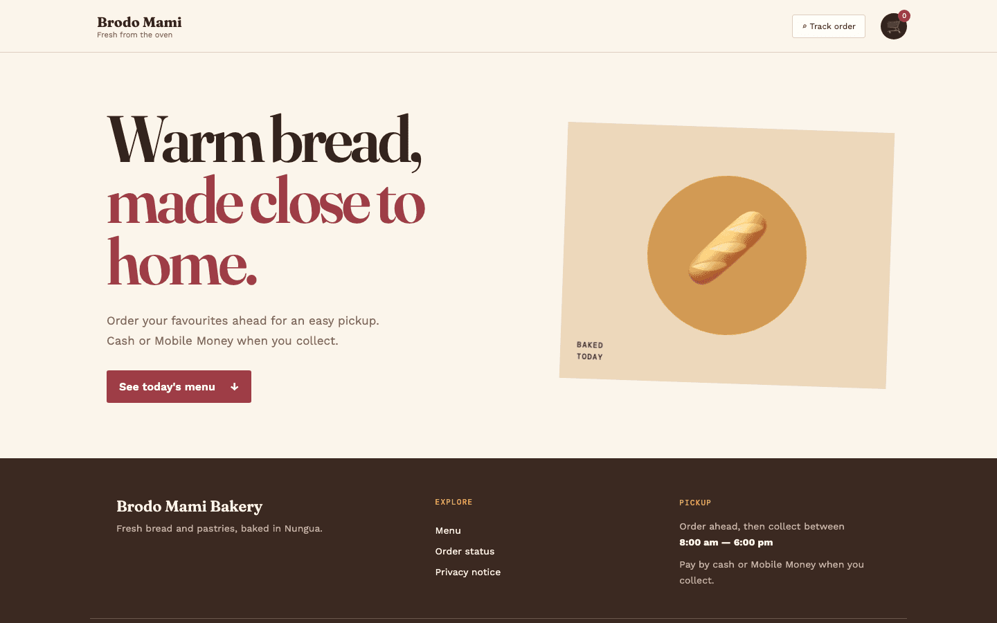 Brodo Mami Bakery customer ordering website