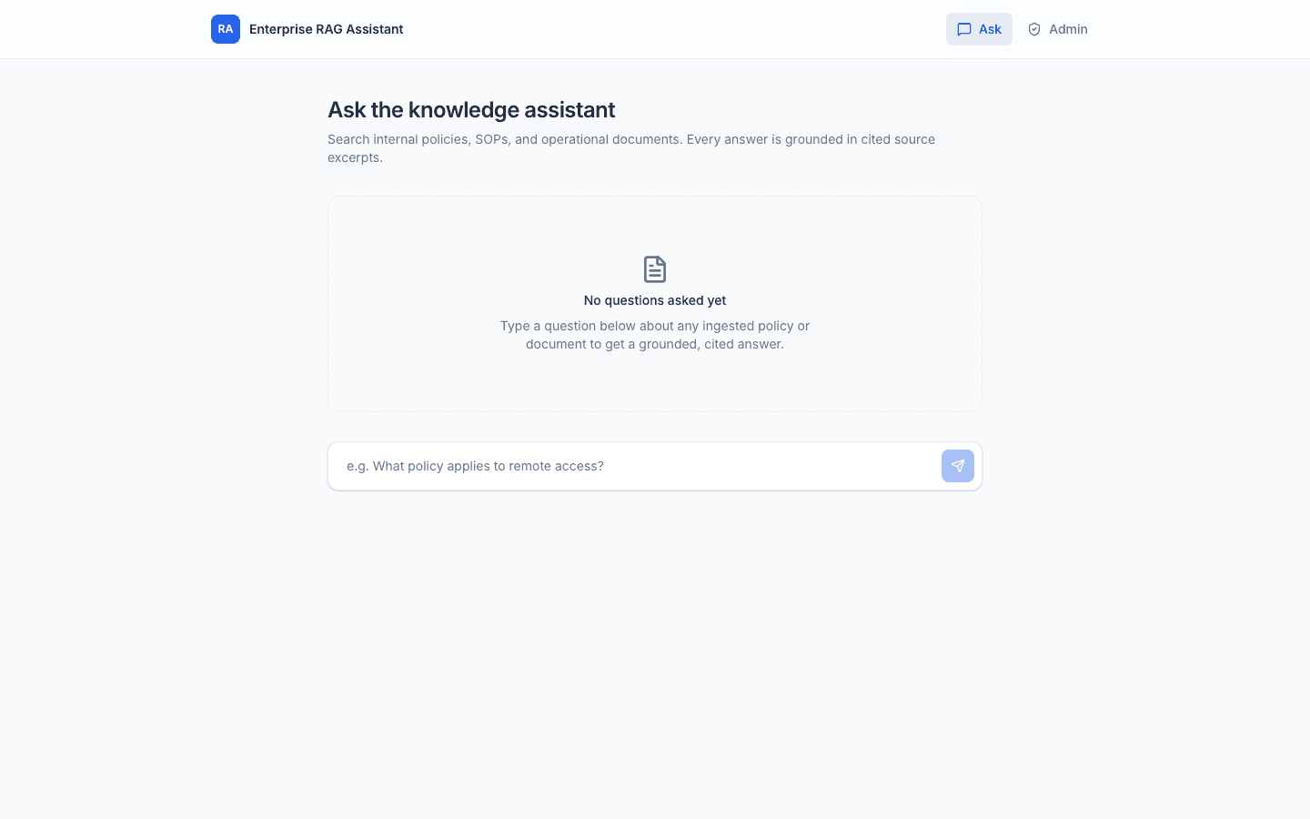 Enterprise RAG Assistant question interface