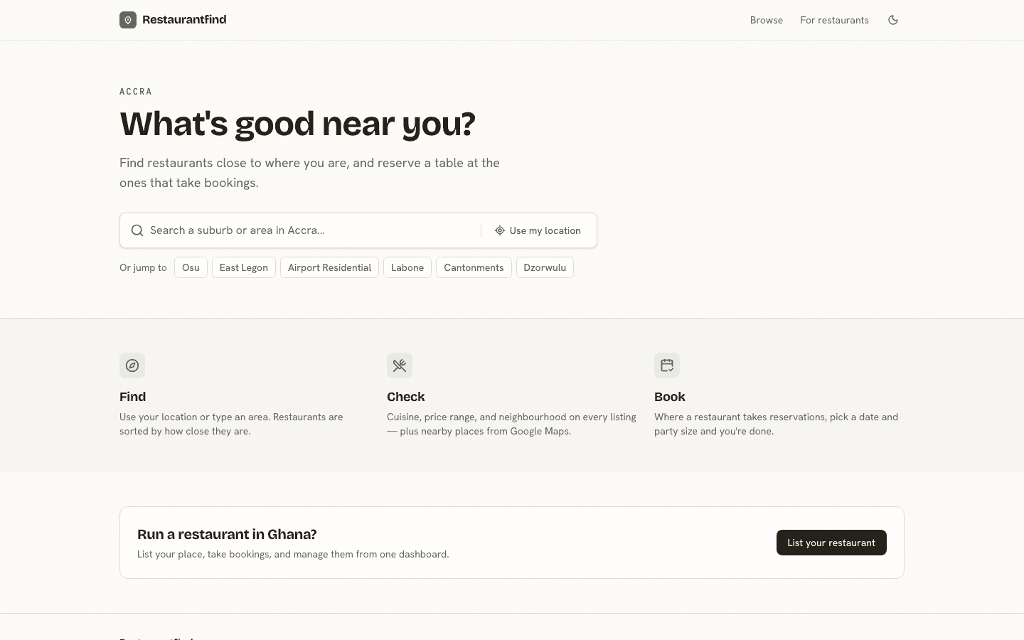 Restaurant Booking Platform discovery page